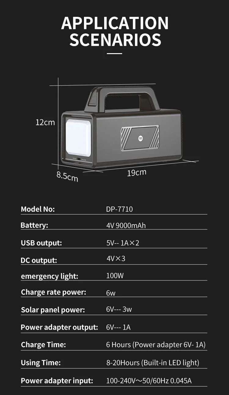 imgi_108_Solar-Lighting-System-dp-7710-detail-9 DP DP-7718 Solar Lighting System 12000mAh battery, 3×5W bulbs, 6V 3W panel - Image 1