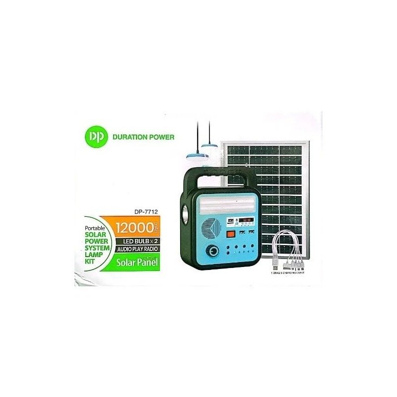 imgi_164_duration-power-portable-solar-power-system-lamp-kit-12000mah-dp-7717 DP DP-SK02 Solar Home Kit solar panel, battery and 2 bulbs - Image 1